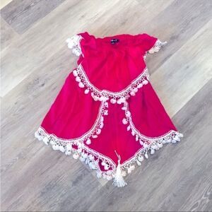 Strapless Hot Pink Tassel Trim Fringe Trim Lace Trim Romper / Shorts / One Piece